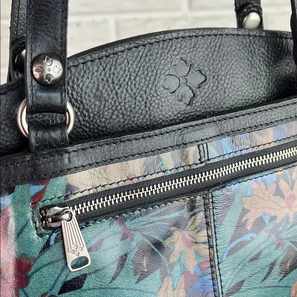 PATRICIA NASH POPPY TOTE BLACK LEATHER LEAF PATTERN TASSEL 3 COMPARTMENTS - Picture 6 of 17